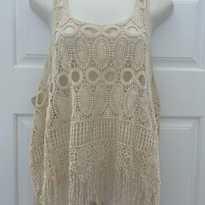 Crochet Lace Tank Top Small Boho Festival Beach Concert Coastal Cowgirl Neutral